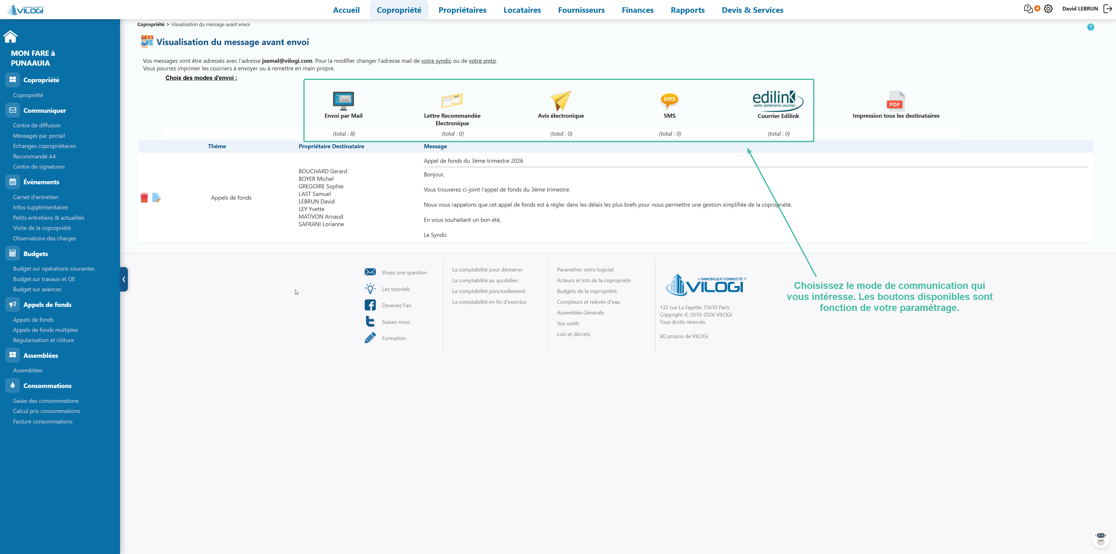 Choisir comment vous envoyer le message Tutoriel logiciel immobilier pour syndics et administrateurs de biens